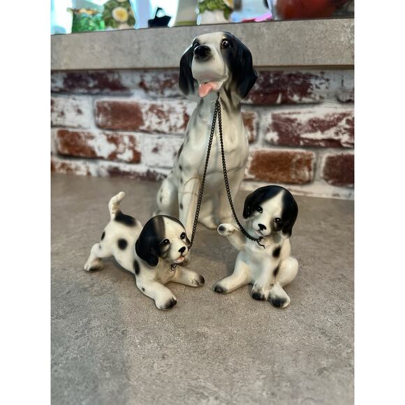 Vintage English Springer Spaniel Mother Dog Puppies W/ On Chain Japan (flaw) - Picture 9 of 11